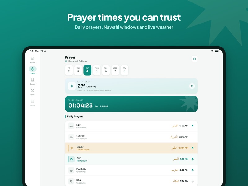 Deen Life: Prayer Times, Qibla on iPad screenshot 4