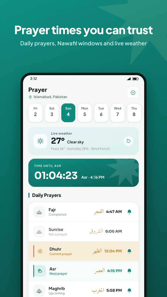 Deen Life: Prayer Times, Qibla on Android screenshot 2
